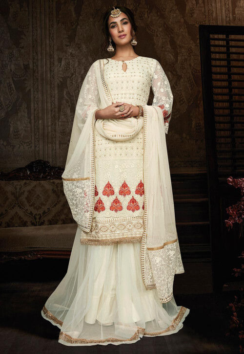 Georgette Embroidered Traditional Ladies Suits, White at best price in  Samastipur