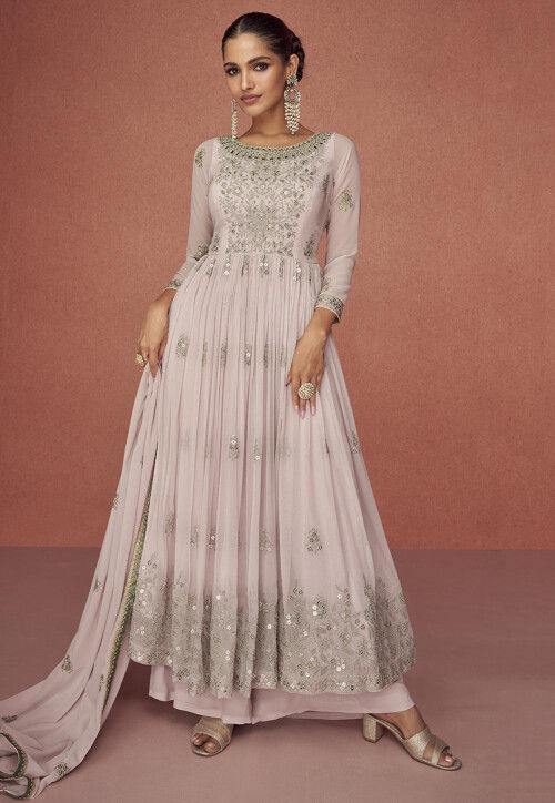 Embroidered Georgette Pakistani Suit in Dusty Pink