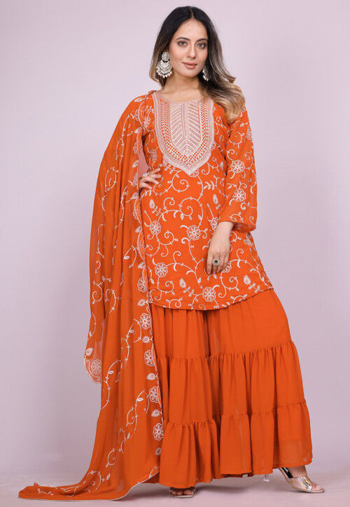 orange party dress pakistani Orange Anarkali Kurta Set - Party Wear Pakistani Suit - Salwar Kameez Set/ Indian Wedding Dress/ Bollywood Designer Kurta/xxl Plus Size Kurt