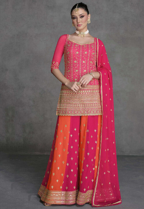Embroidered Georgette Pakistani Suit in Pink