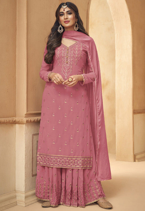 Buy Embroidered Georgette Pakistani Suit in Pink Online : KQU3251 ...