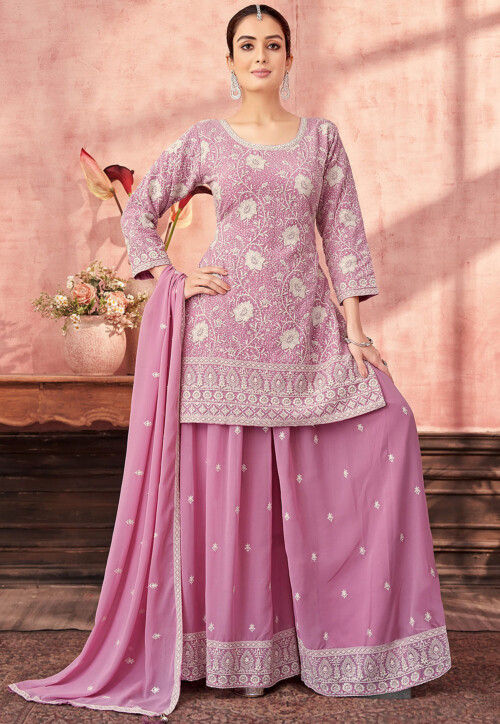 Embroidered Georgette Pakistani Suit in Pink