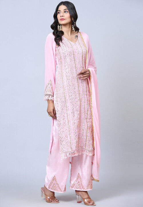Embroidered Georgette Pakistani Suit in Pink
