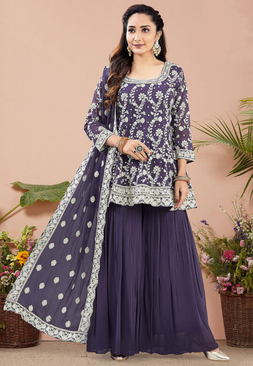 Embroidered Georgette Pakistani suit in Purple