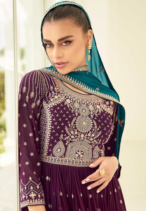 Embroidered Georgette Pakistani Suit in Purple : KCH11423