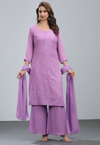 Embroidered Georgette Pakistani Suit in Purple