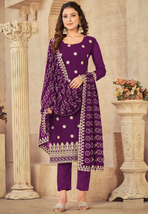 Buy Embroidered Georgette Pakistani Suit In Purple Online Kry1540 Utsav Fashion 