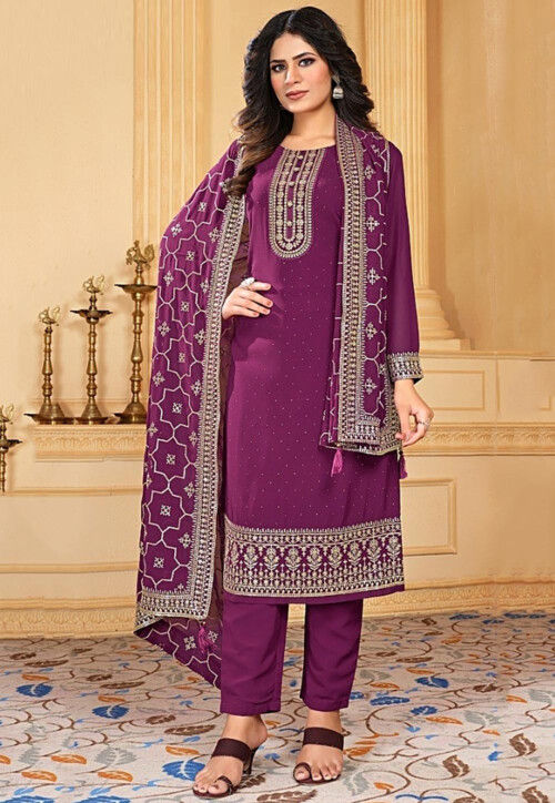 Buy Amazeballs Purple & Pink Cotton Bandhani Jacquard Border Salwar suit  design online | Fashion Clothing