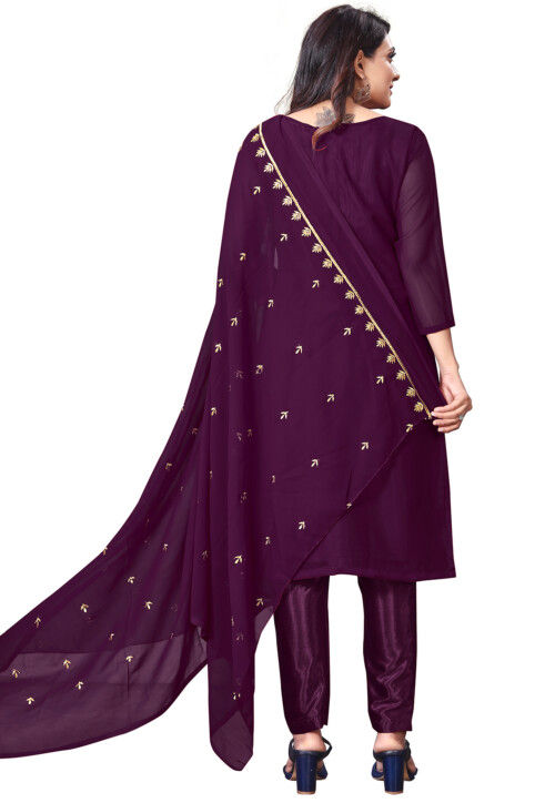 Embroidered Georgette Pakistani Suit in Purple