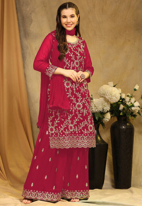 Embroidered Georgette Pakistani Suit in Red