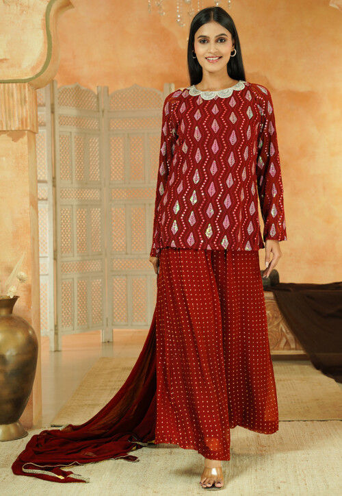 Embroidered Georgette Pakistani Suit in Red