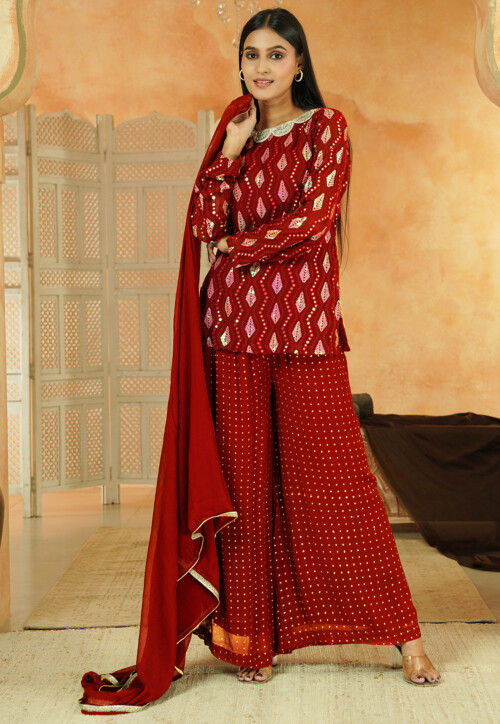 Embroidered Georgette Pakistani Suit in Red