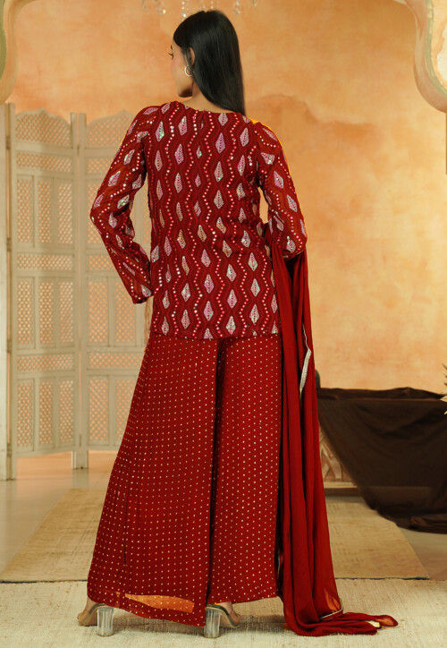 Embroidered Georgette Pakistani Suit in Red