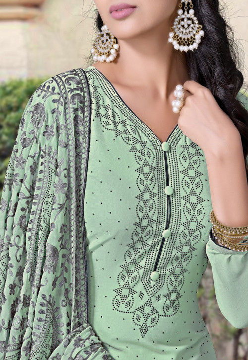 Embroidered Georgette Pakistani Suit in Sea Green : KCH7185