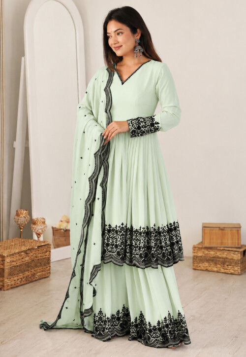 sea green color dress pakistani Buy Embroidered Georgette Suit in Online : KJFB438 Style:two-piece
