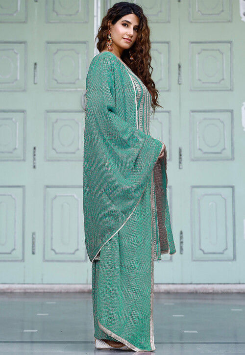 Embroidered Georgette Pakistani Suit in Sea Green