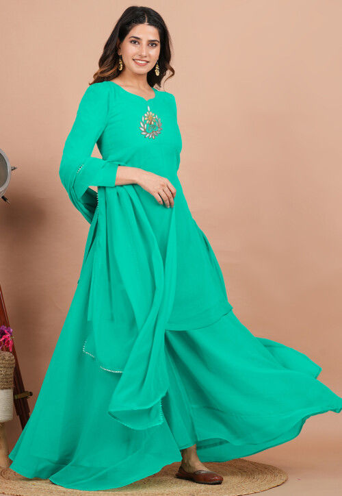 Embroidered Georgette Pakistani Suit in Sea Green