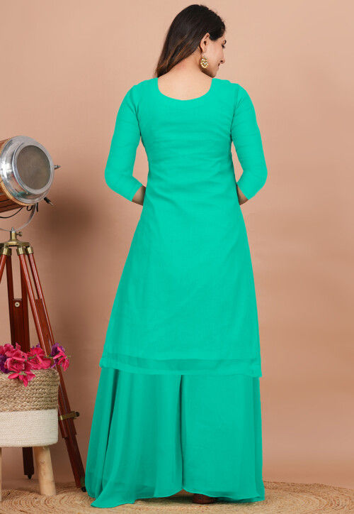 Embroidered Georgette Pakistani Suit in Sea Green
