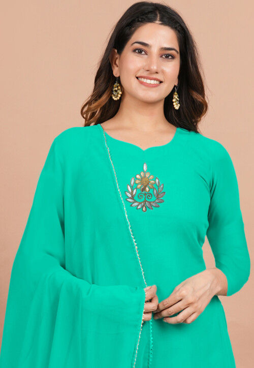Embroidered Georgette Pakistani Suit in Sea Green