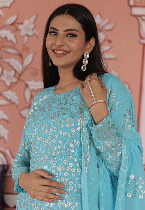 Embroidered Georgette Pakistani Suit in Sky Blue