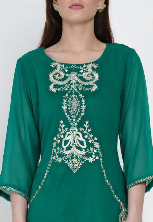 Buy Embroidered Georgette Pakistani Suit in Teal Green Online : KUZ364 ...