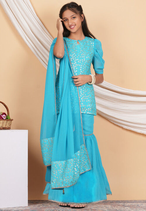 Embroidered Georgette Pakistani Suit in Turquoise