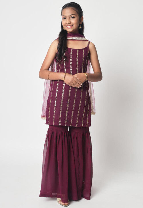 Embroidered Georgette Pakistani Suit in Wine
