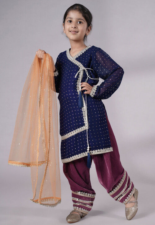 Embroidered Georgette Punjabi Suit in Navy Blue