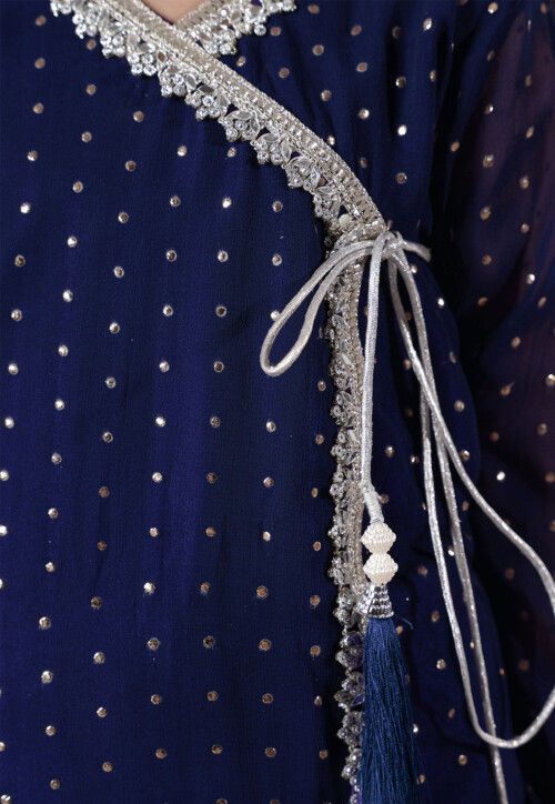 Embroidered Georgette Punjabi Suit in Navy Blue