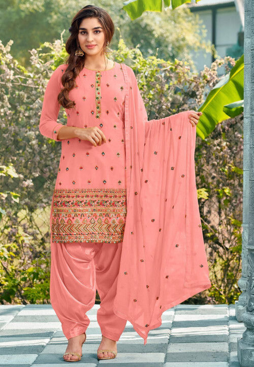 Buy Yellow & Pink Cotton Jacquard Embroidered Salwar Suit Online in India  at Lowest Prices - Price in India - buysnip.com