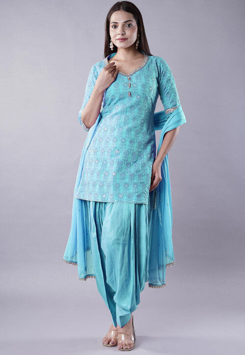 Buy Embroidered Georgette Punjabi Suit in Sky Blue Online KUR396