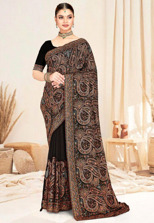 Embroidered Georgette Saree in Black