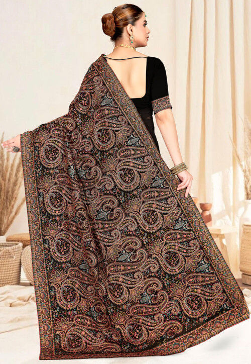 Embroidered Georgette Saree in Black