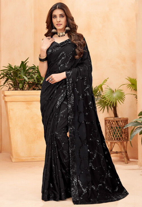 Embroidered Georgette Saree in Black