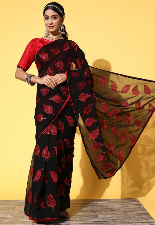 Embroidered Georgette Saree in Black