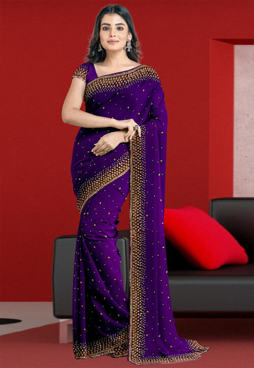 Buy Purple, Dark Green. Brown Saree With Blouse by Designer Medha Online at  Ogaan.com