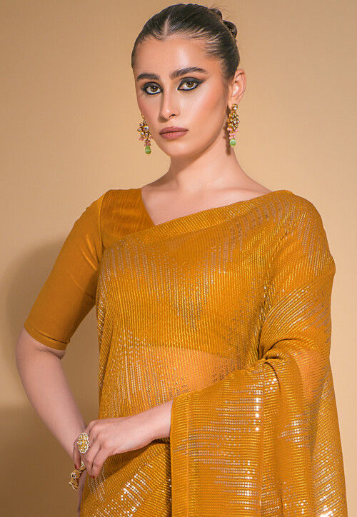 Mustard Regal Georgette Embroidered Saree