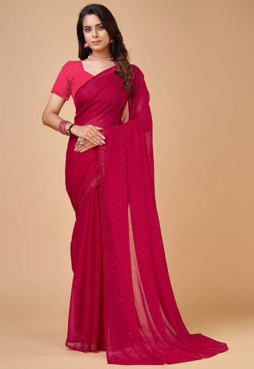 Embroidered Georgette Saree in Pink