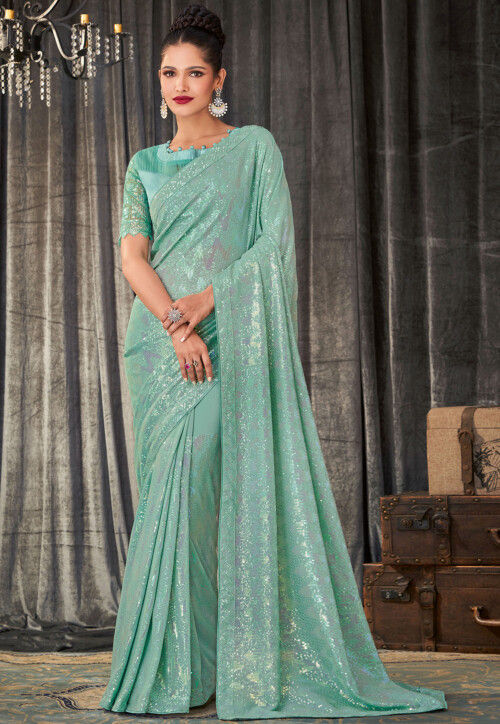 New Fashion Saree Design for Wedding Azure Color