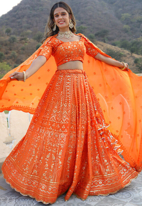 Buy Tanisha Lehenga Set In Tangerine Orange by Designer SHEETAL BATRA  Online at Ogaan.com