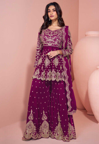 Embroidered Georgette Scalloped Pakistani Suit in Purple