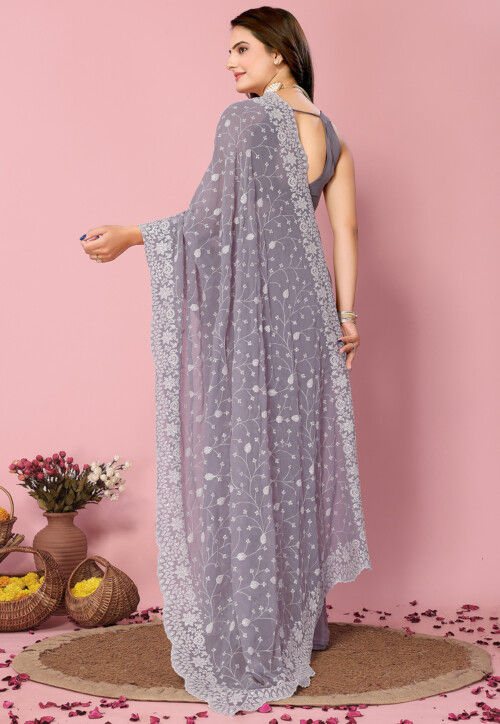 Regal Elegance: Purple Embroidered Georgette Ensemble main image 0