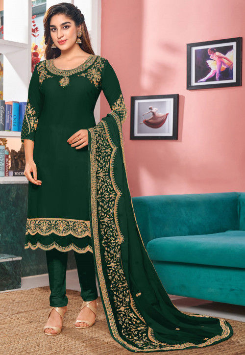 Buy Green Net Embroidered Salwar suit Online : Free Shipping -