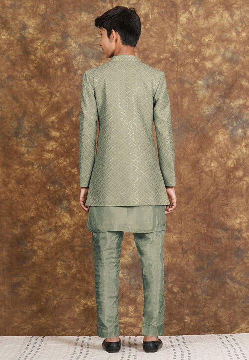 Embroidered Georgette Sherwani in Dusty Green