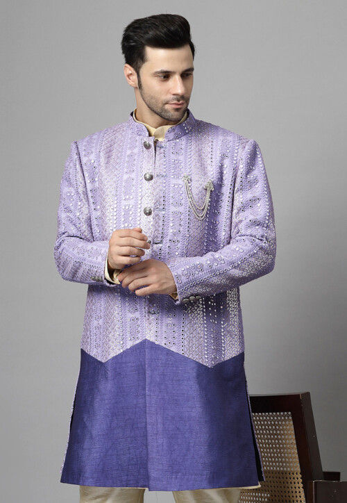 Embroidered Georgette Long Jacket in Light Purple