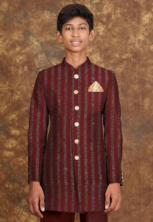 Embroidered Georgette Sherwani in Maroon