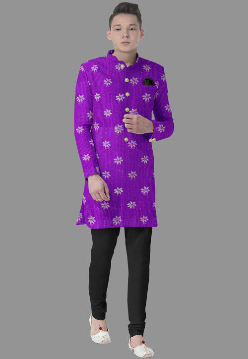 Embroidered Georgette Sherwani in Violet