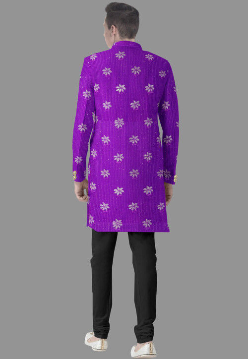 Embroidered Georgette Sherwani in Violet