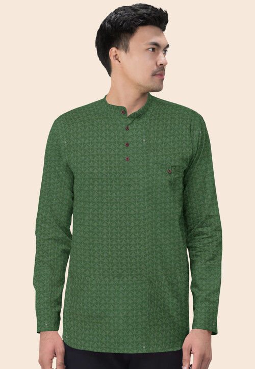 Embroidered Georgette Short Kurta in Dusty Green
