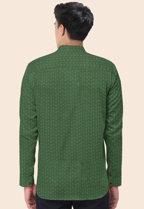 Embroidered Georgette Short Kurta in Dusty Green